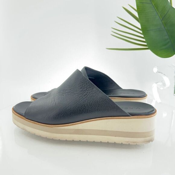 Vince Sarria Sandals Women's Size 9.5 Black Leather Platform Slide Comfy Wedge - Picture 8 of 16
